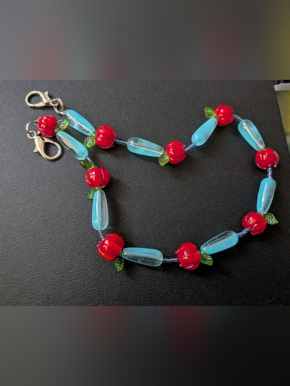 🍒 Vintage-Style Fruit Charm Beaded Lanyard Strap – Approx 15"